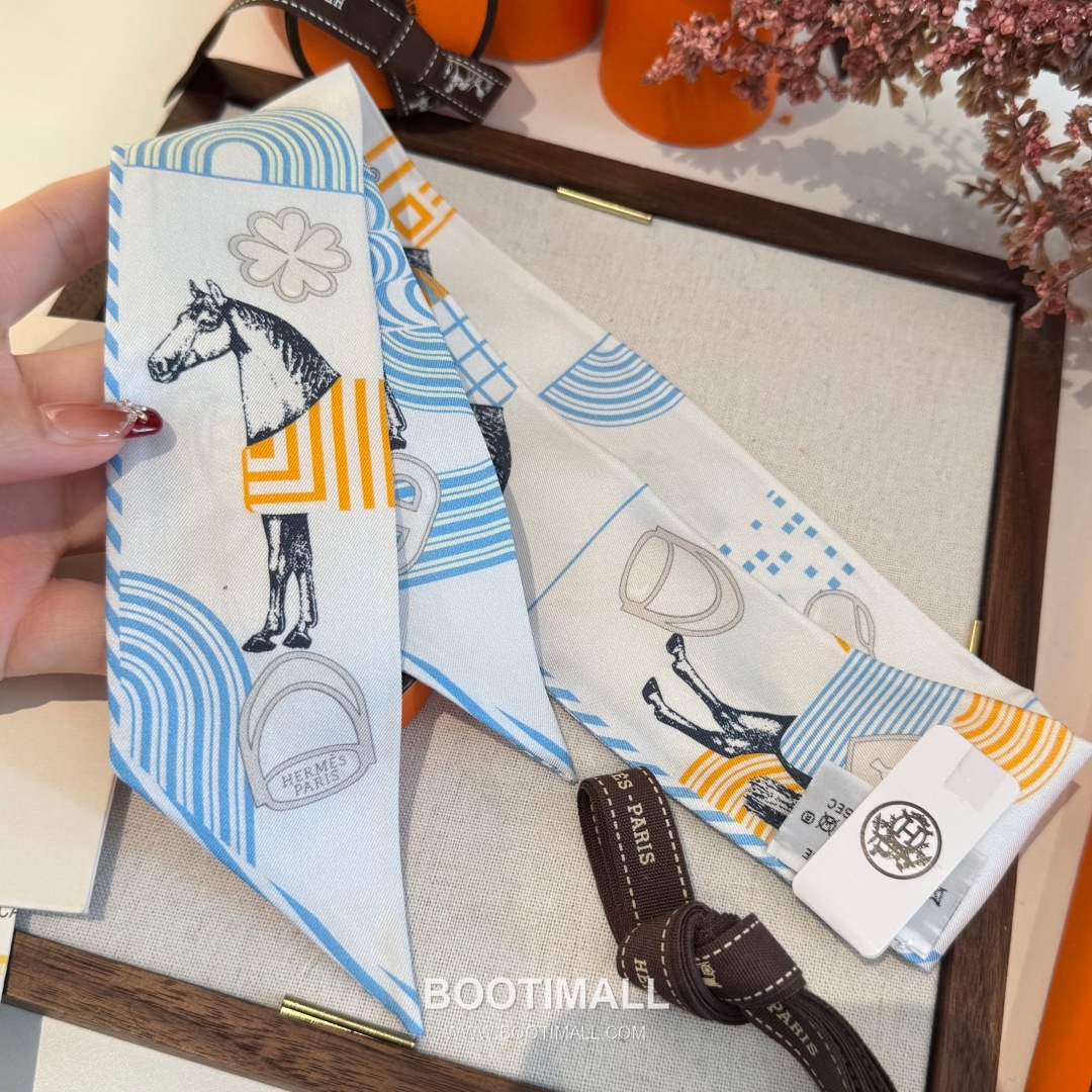 Hermes Pop Horse Silk Twill Double Sided Twilly Scarf 100% Silk Print Scarf 에르메스 팝 홀스 실크 트윌 더블사이드 트윌리 스카프 86cm 7