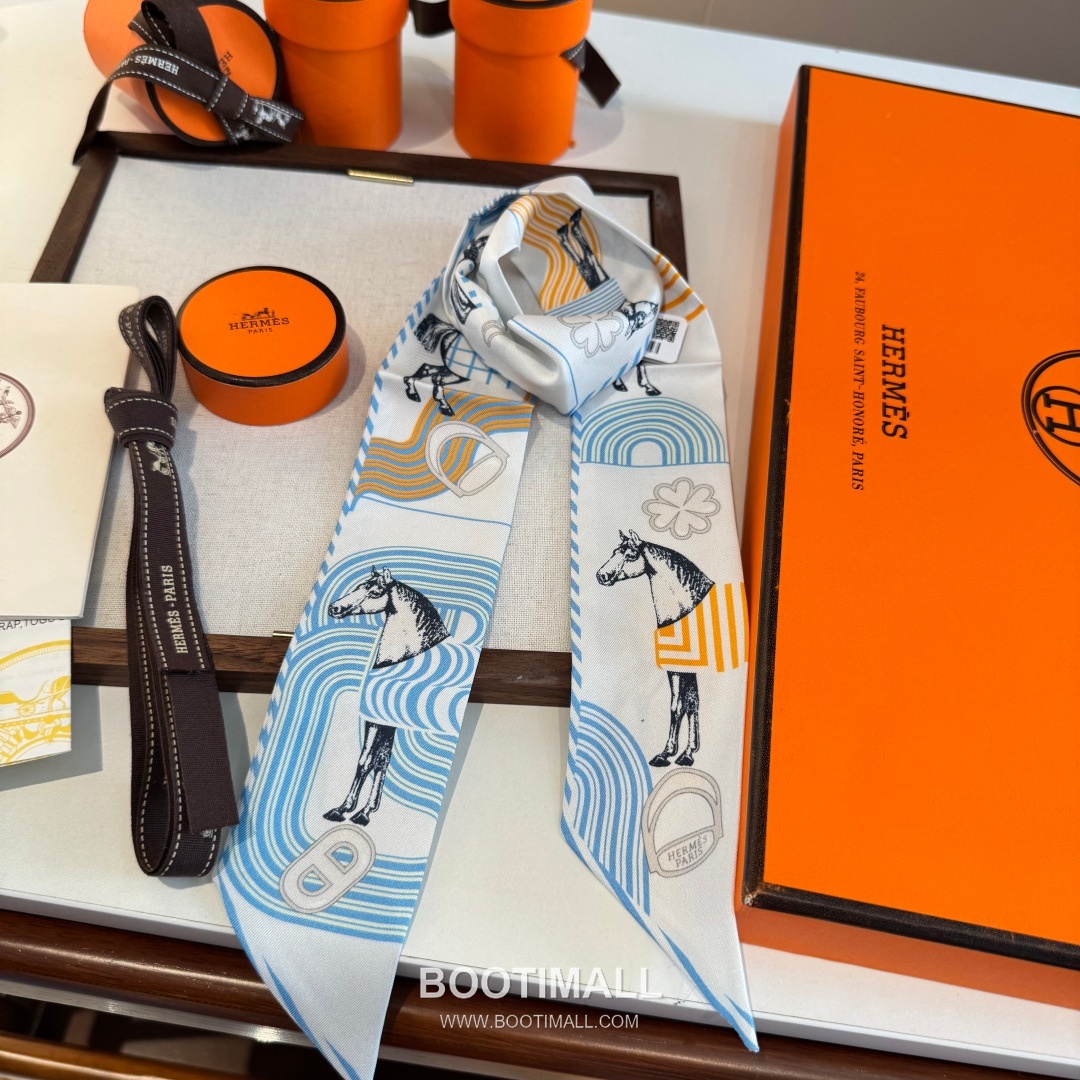 Hermes Pop Horse Silk Twill Double Sided Twilly Scarf 100% Silk Print Scarf 에르메스 팝 홀스 실크 트윌 더블사이드 트윌리 스카프 86cm 8