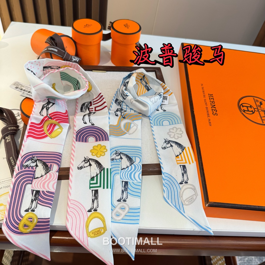 Hermes Pop Horse Silk Twill Double Sided Twilly Scarf 100% Silk Print Scarf 에르메스 팝 홀스 실크 트윌 더블사이드 트윌리 스카프 86cm 2