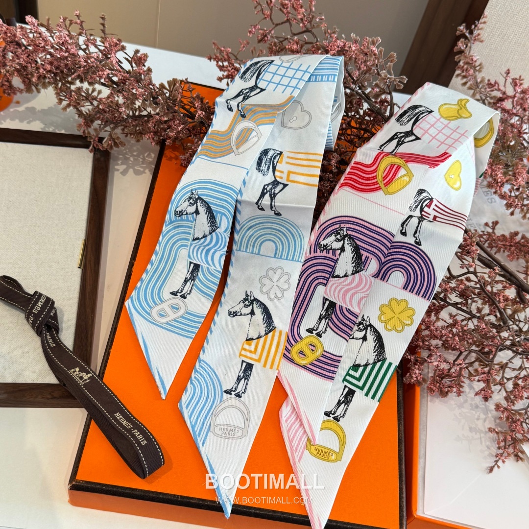Hermes Pop Horse Silk Twill Double Sided Twilly Scarf 100% Silk Print Scarf 에르메스 팝 홀스 실크 트윌 더블사이드 트윌리 스카프 86cm 3