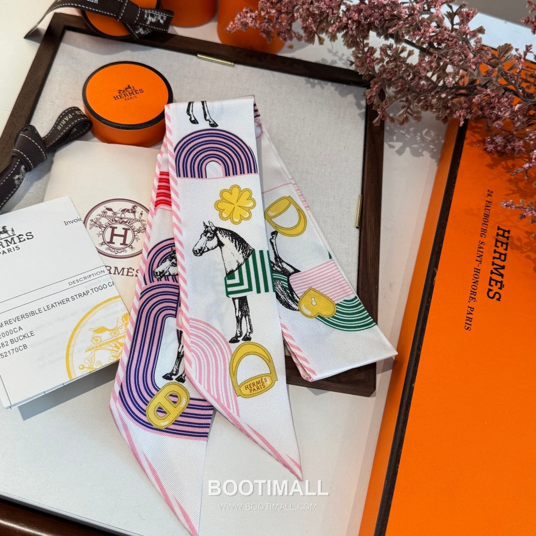 Hermes Pop Horse Silk Twill Double Sided Twilly Scarf 100% Silk Print Scarf 에르메스 팝 홀스 실크 트윌 더블사이드 트윌리 스카프 86cm 4