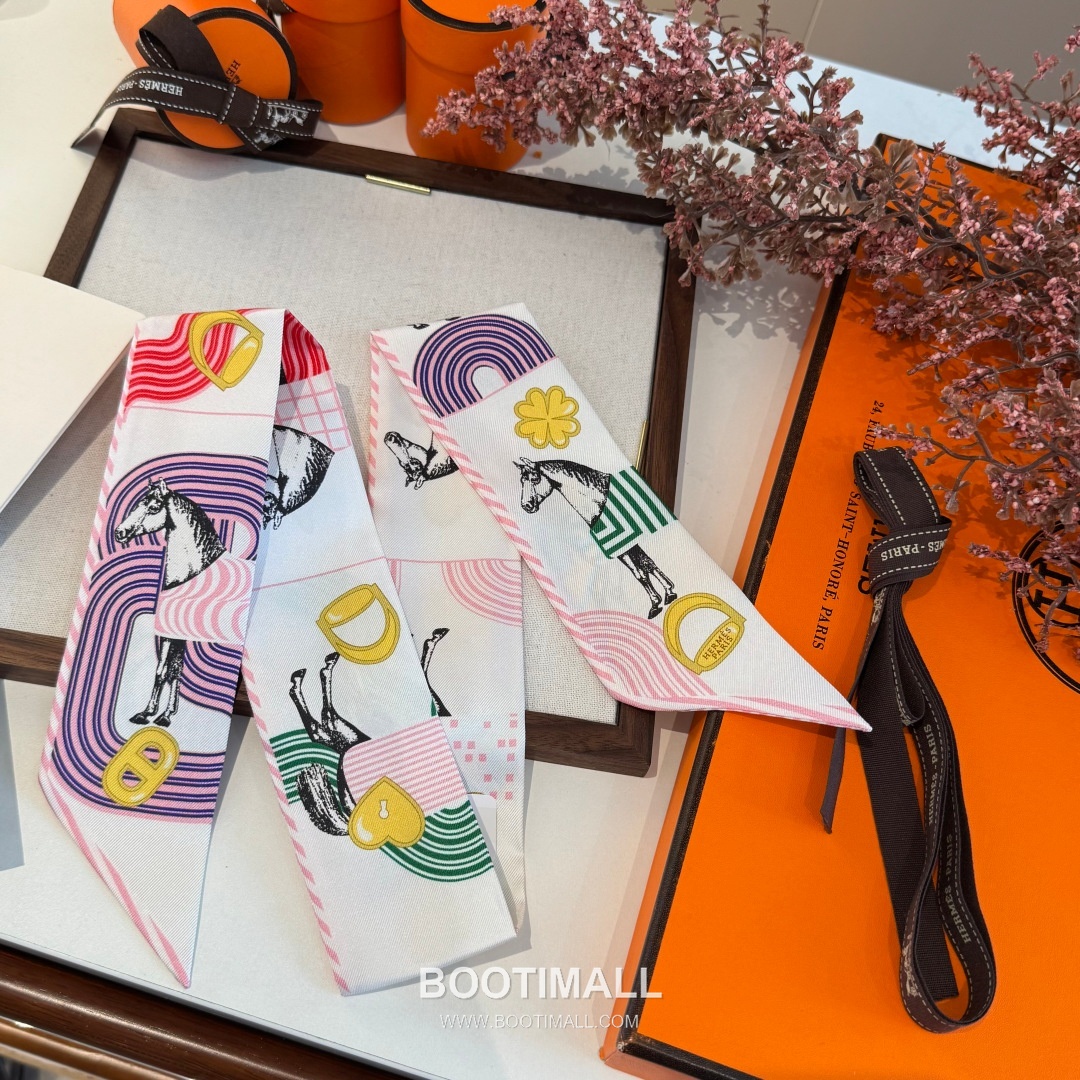 Hermes Pop Horse Silk Twill Double Sided Twilly Scarf 100% Silk Print Scarf 에르메스 팝 홀스 실크 트윌 더블사이드 트윌리 스카프 86cm 5