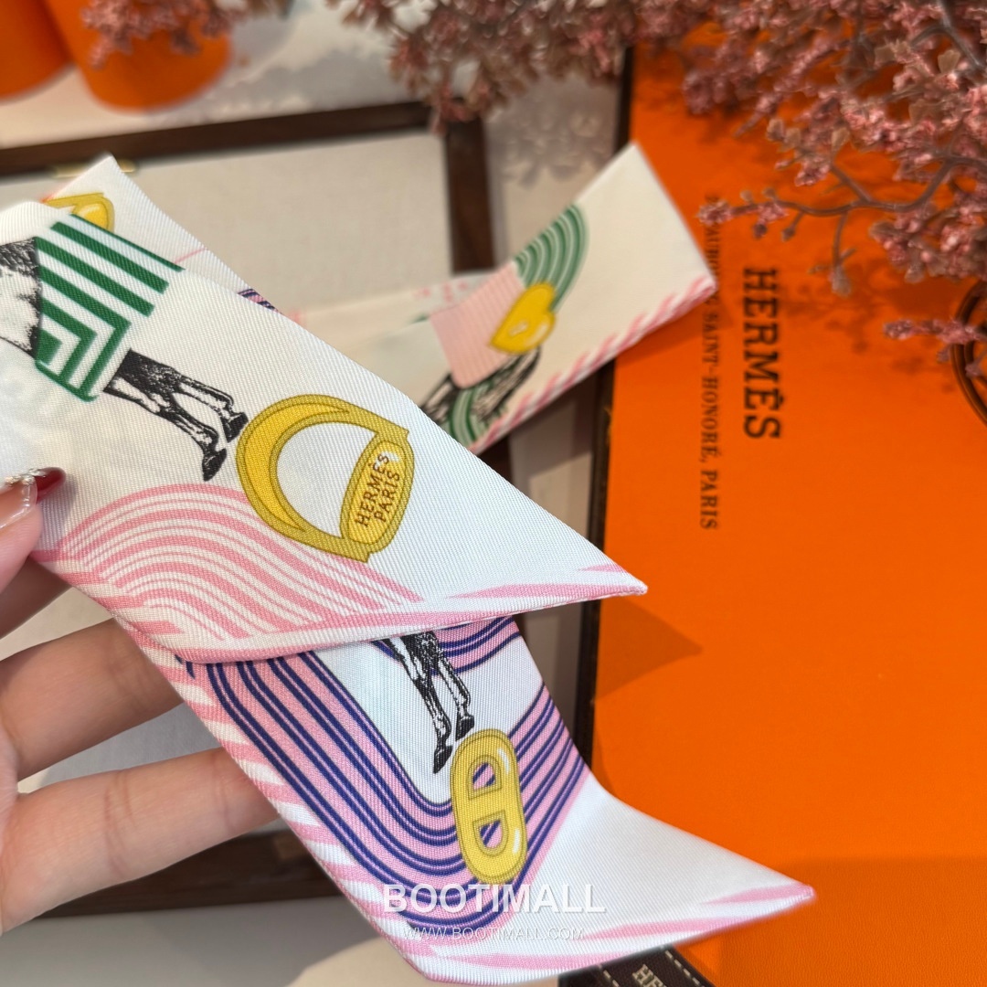 Hermes Pop Horse Silk Twill Double Sided Twilly Scarf 100% Silk Print Scarf 에르메스 팝 홀스 실크 트윌 더블사이드 트윌리 스카프 86cm 7