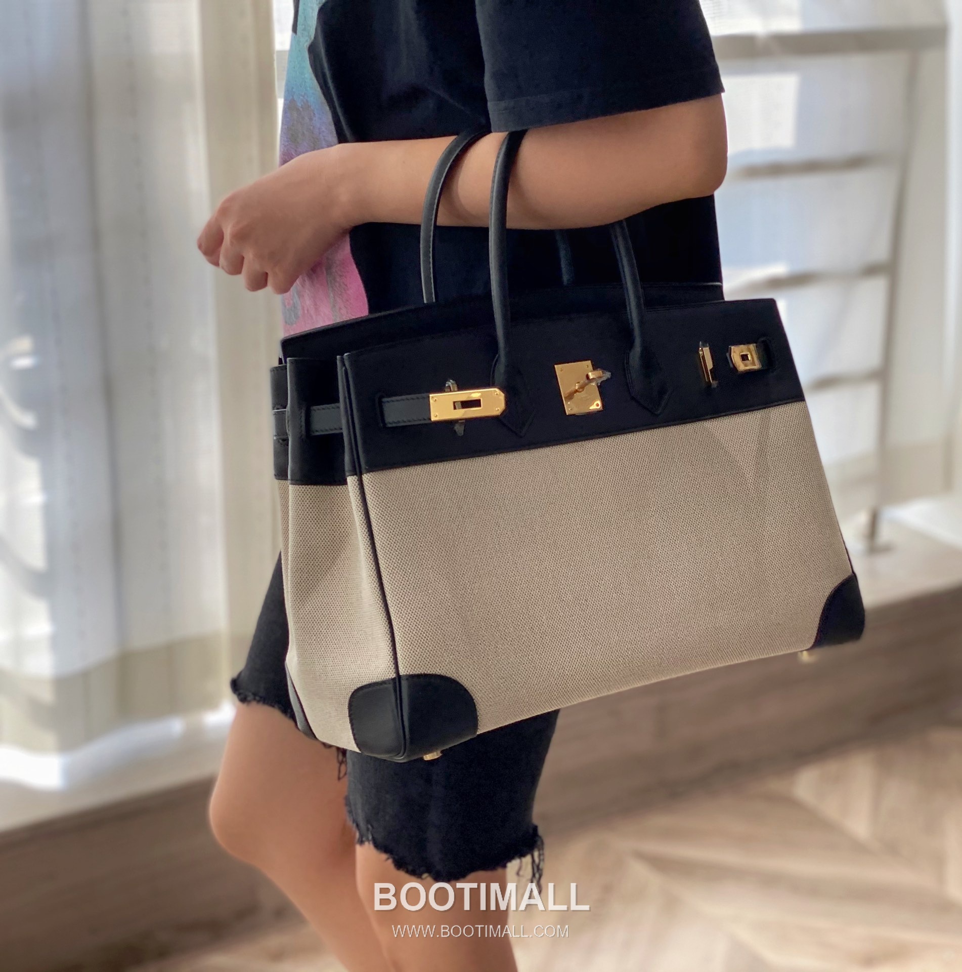 Hermes Birkin 35 Swift Leather Canvas Tote Bag with Flap Lock Detail 에르메스 버킨 35 스위프트 레더 캔버스 토트백 플랩락 12110013 35cm 3