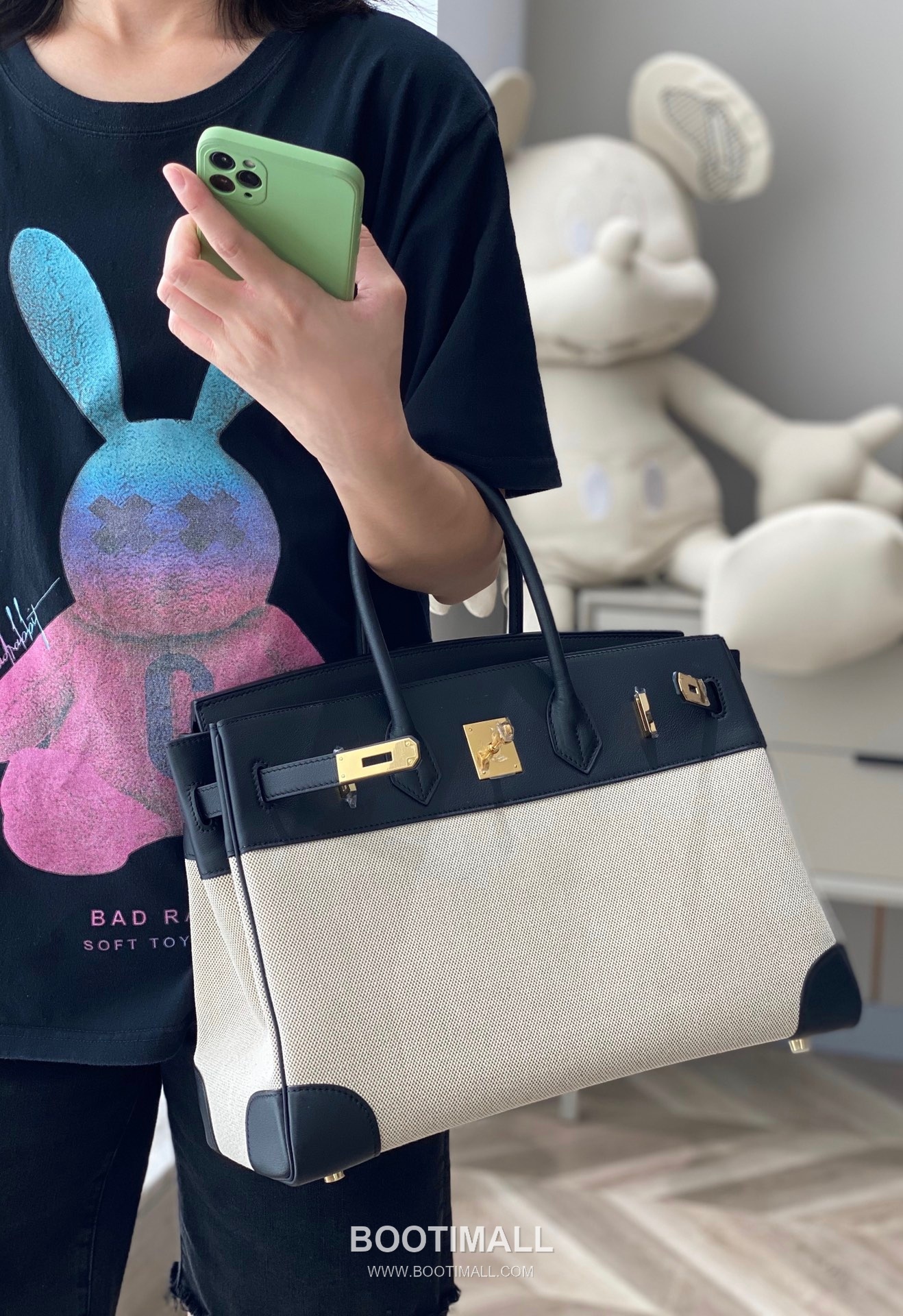 Hermes Birkin 35 Swift Leather Canvas Tote Bag with Flap Lock Detail 에르메스 버킨 35 스위프트 레더 캔버스 토트백 플랩락 12110013 35cm 4