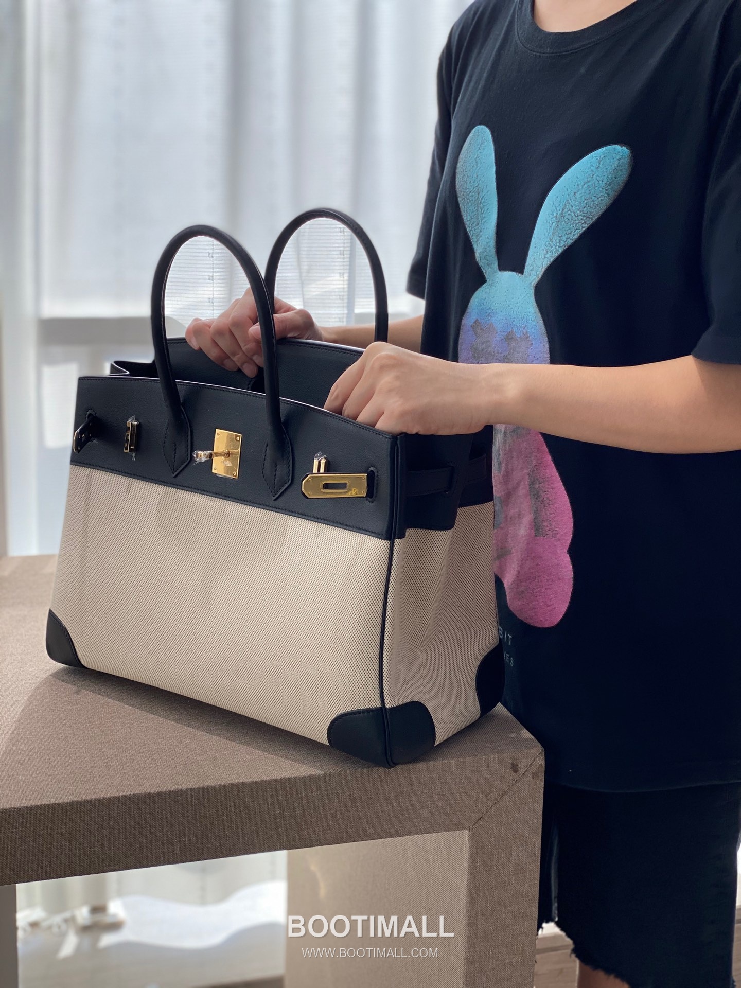 Hermes Birkin 35 Swift Leather Canvas Tote Bag with Flap Lock Detail 에르메스 버킨 35 스위프트 레더 캔버스 토트백 플랩락 12110013 35cm 6