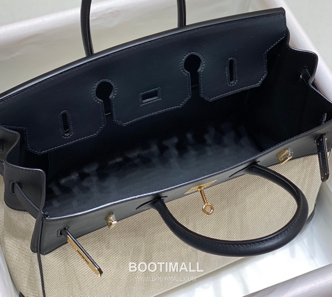 Hermes Birkin 35 Swift Leather Canvas Tote Bag with Flap Lock Detail 에르메스 버킨 35 스위프트 레더 캔버스 토트백 플랩락 12110013 35cm 18