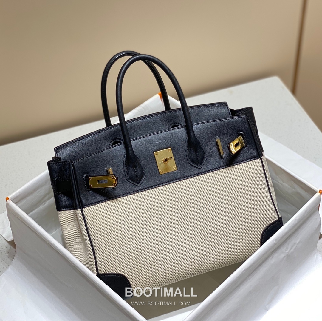Hermes Birkin 30 Swift Leather Canvas Tote Bag with Flap Lock Detail 에르메스 버킨 30 스위프트 레더 캔버스 토트백 플랩락 12105018 30cm 12