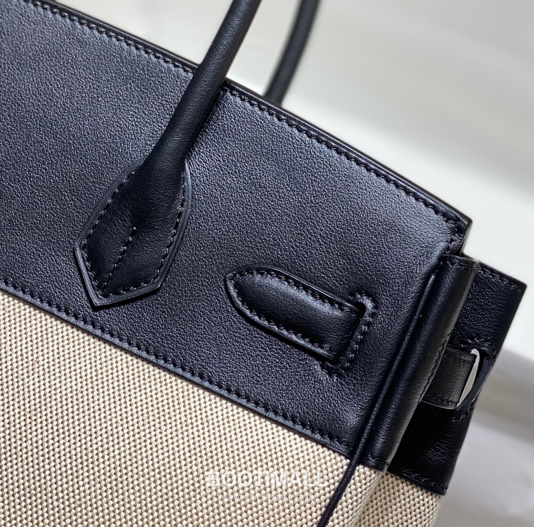 Hermes Birkin 30 Swift Leather Canvas Tote Bag with Flap Lock Detail 에르메스 버킨 30 스위프트 레더 캔버스 토트백 플랩락 12105018 30cm 14