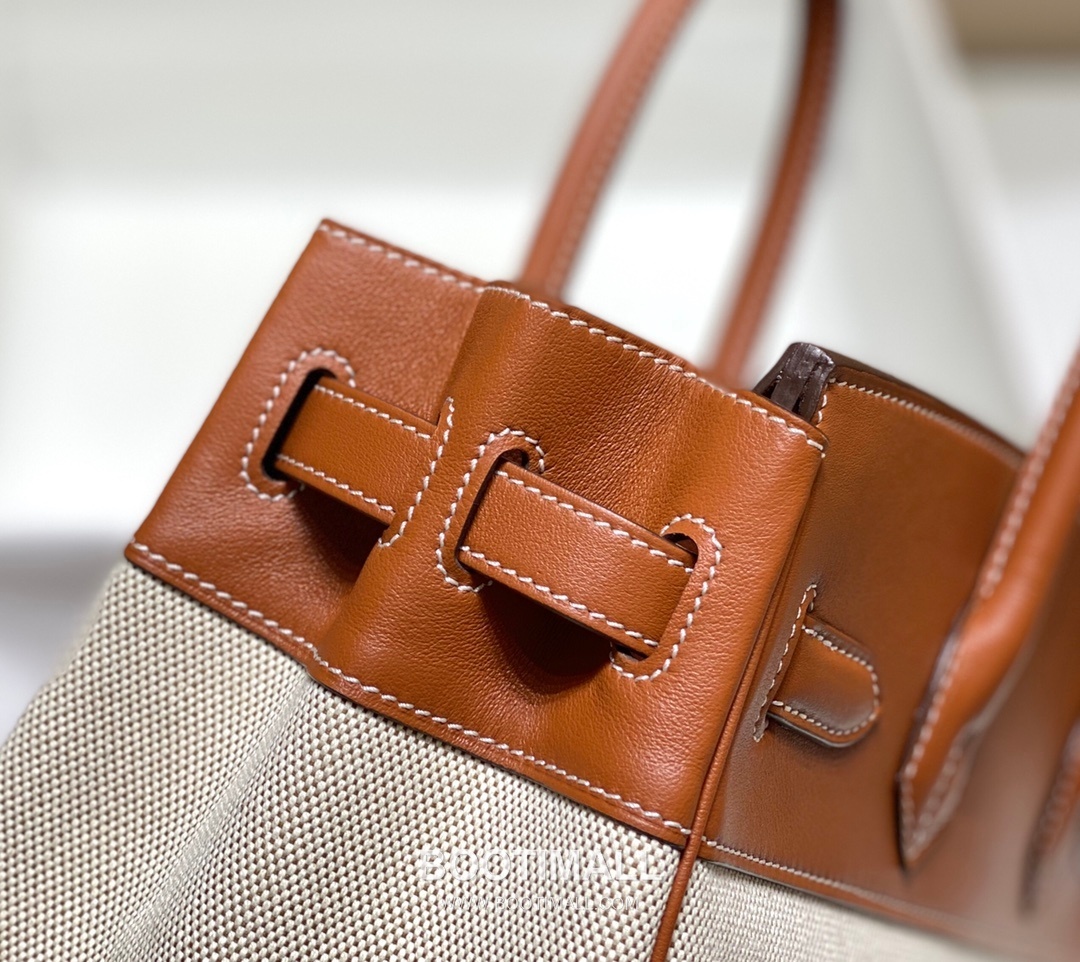 Hermes Birkin 30 Swift Leather Canvas Tote Bag with Flap Lock Detail 에르메스 버킨 30 스위프트 레더 캔버스 토트백 플랩락 12105018 30cm 14