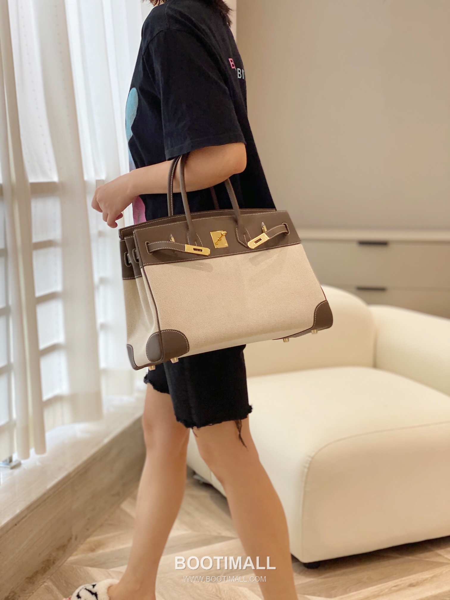 Hermes Birkin 35 Swift Leather Canvas Tote Bag with Flap Lock Detail 에르메스 버킨 35 스위프트 레더 캔버스 토트백 플랩락 12110013 35cm 3