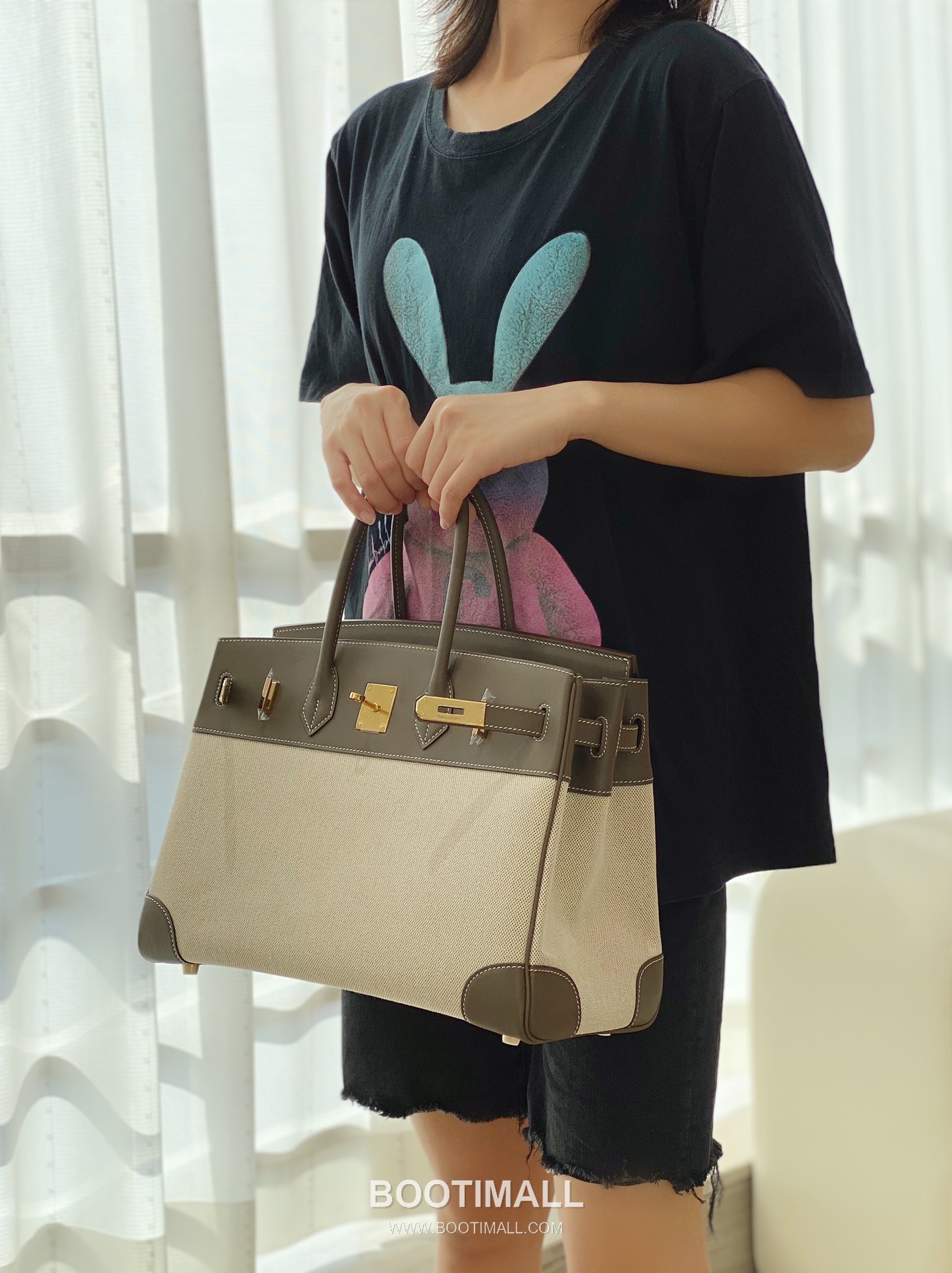 Hermes Birkin 35 Swift Leather Canvas Tote Bag with Flap Lock Detail 에르메스 버킨 35 스위프트 레더 캔버스 토트백 플랩락 12110013 35cm 5