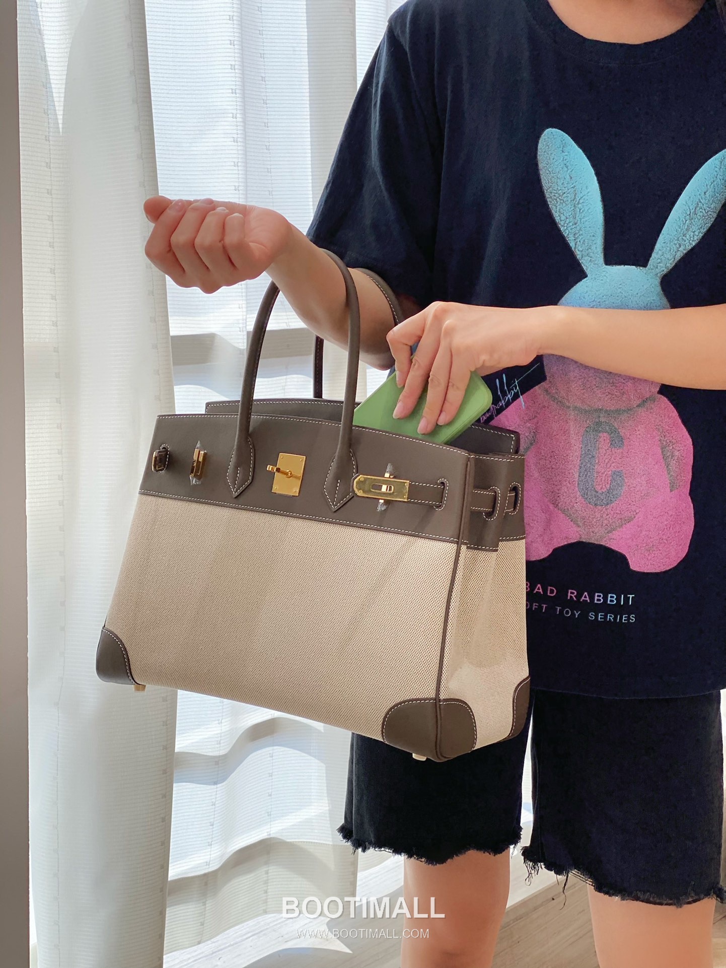 Hermes Birkin 35 Swift Leather Canvas Tote Bag with Flap Lock Detail 에르메스 버킨 35 스위프트 레더 캔버스 토트백 플랩락 12110013 35cm 7