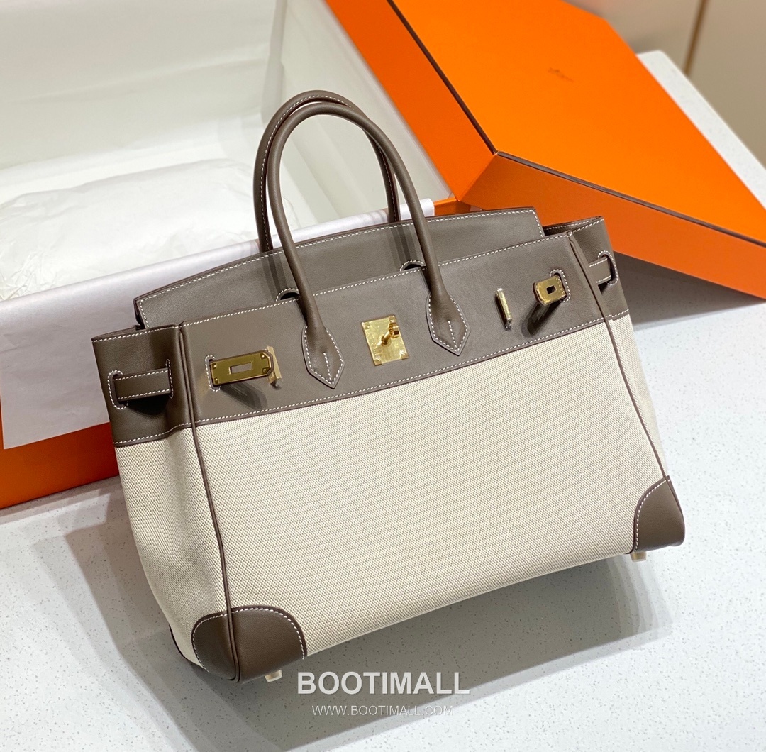 Hermes Birkin 35 Swift Leather Canvas Tote Bag with Flap Lock Detail 에르메스 버킨 35 스위프트 레더 캔버스 토트백 플랩락 12110013 35cm 10