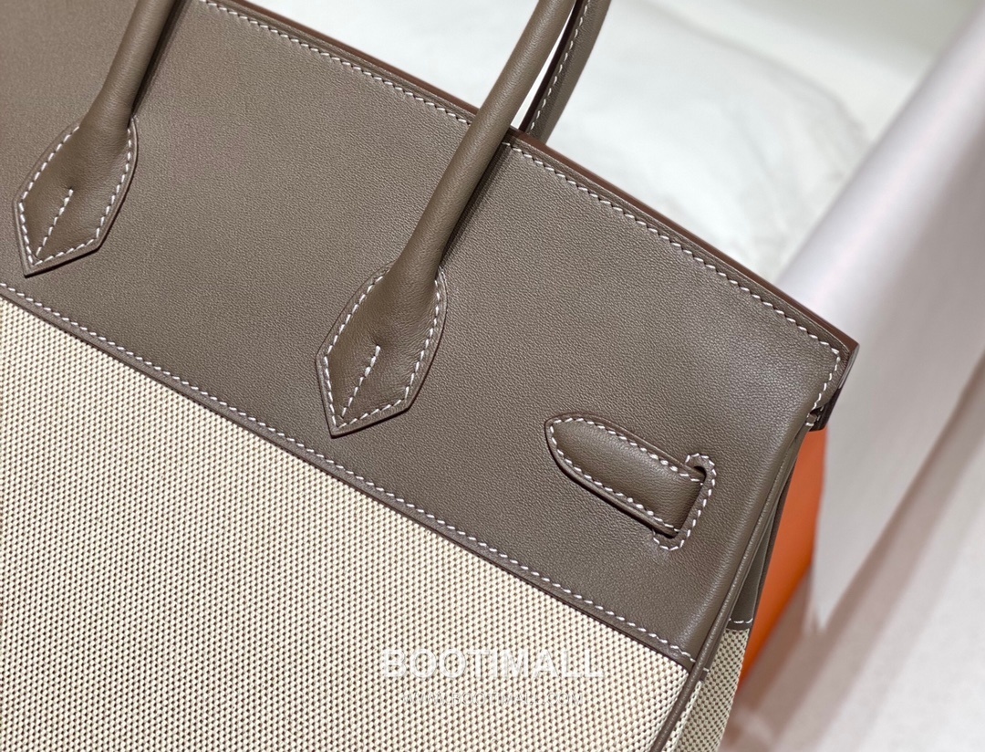 Hermes Birkin 35 Swift Leather Canvas Tote Bag with Flap Lock Detail 에르메스 버킨 35 스위프트 레더 캔버스 토트백 플랩락 12110013 35cm 12