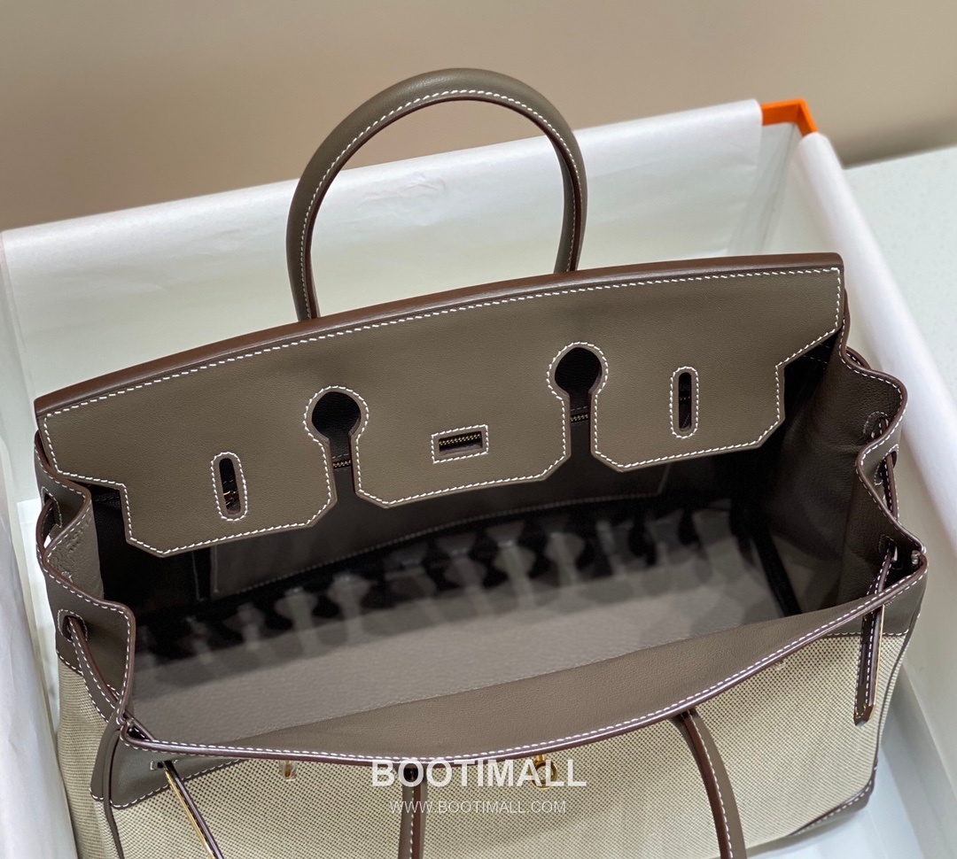 Hermes Birkin 35 Swift Leather Canvas Tote Bag with Flap Lock Detail 에르메스 버킨 35 스위프트 레더 캔버스 토트백 플랩락 12110013 35cm 16