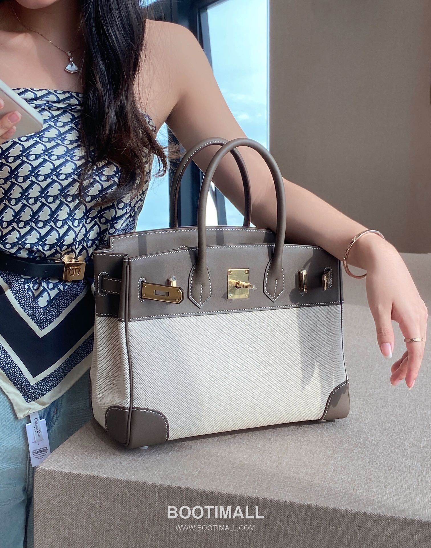 Hermes Birkin 30 Swift Leather Canvas Tote Bag with Flap Lock Detail 에르메스 버킨 30 스위프트 레더 캔버스 토트백 플랩락 12105018 30cm 1