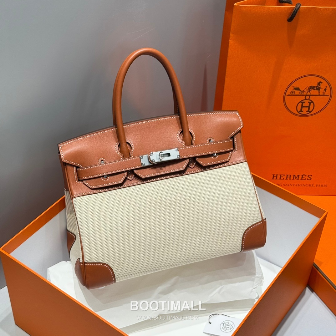 Hermes Birkin 30 Swift Leather Canvas Tote Bag with Flap Lock Detail 에르메스 버킨 30 스위프트 레더 캔버스 토트백 플랩락 12105018 30cm 4