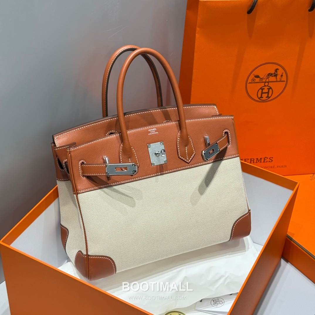 Hermes Birkin 30 Swift Leather Canvas Tote Bag with Flap Lock Detail 에르메스 버킨 30 스위프트 레더 캔버스 토트백 플랩락 12105018 30cm 6
