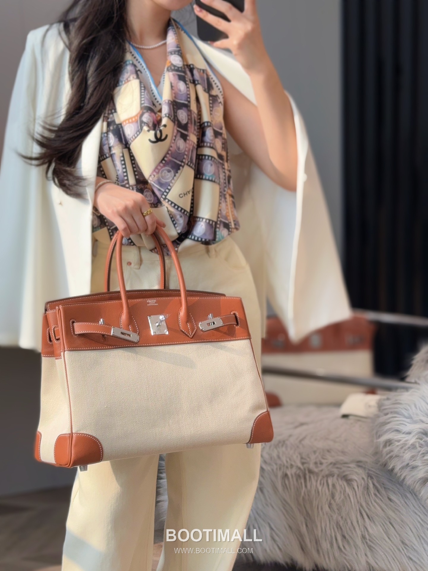 Hermes Birkin 35 Swift Leather Canvas Tote Bag with Flap Lock Detail 에르메스 버킨 35 스위프트 레더 캔버스 토트백 플랩락 12110013 35cm 3