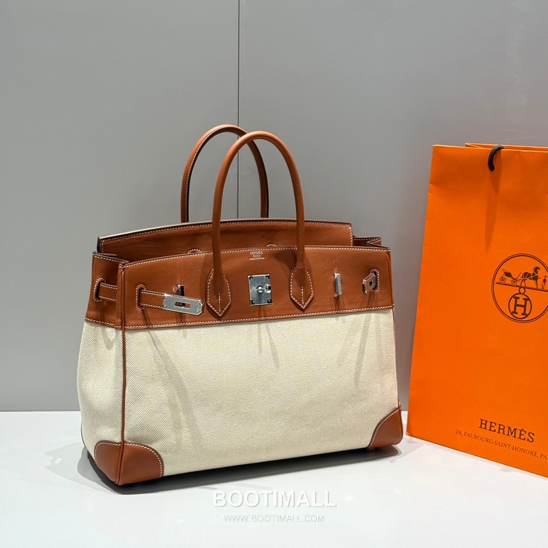 Hermes Birkin 35 Swift Leather Canvas Tote Bag with Flap Lock Detail 에르메스 버킨 35 스위프트 레더 캔버스 토트백 플랩락 12110013 35cm 4