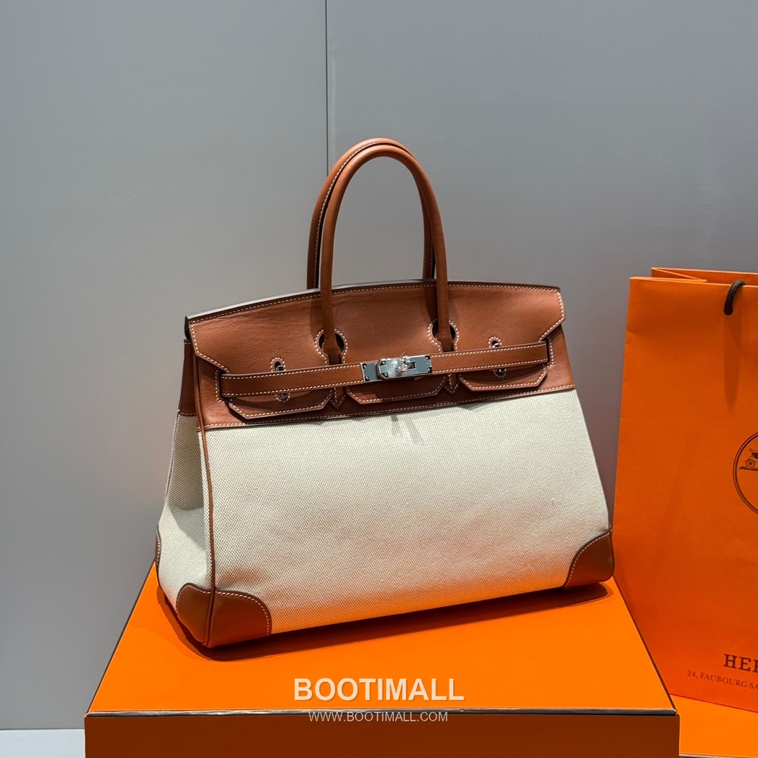 Hermes Birkin 35 Swift Leather Canvas Tote Bag with Flap Lock Detail 에르메스 버킨 35 스위프트 레더 캔버스 토트백 플랩락 12110013 35cm 6