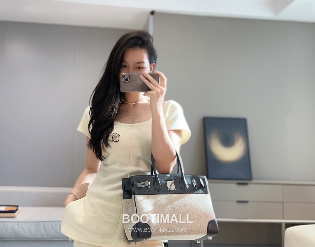 Hermes Birkin 30 Swift Leather Canvas Tote Bag with Flap Lock Detail 에르메스 버킨 30 스위프트 레더 캔버스 토트백 플랩락 12105018 30cm 2