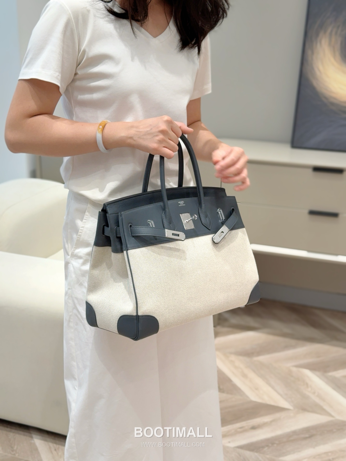 Hermes Birkin 35 Swift Leather Canvas Tote Bag with Flap Lock Detail 에르메스 버킨 35 스위프트 레더 캔버스 토트백 플랩락 12110013 35cm 5