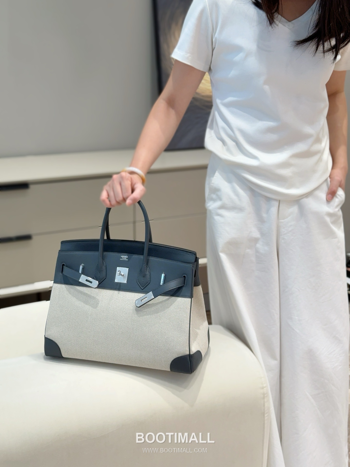 Hermes Birkin 35 Swift Leather Canvas Tote Bag with Flap Lock Detail 에르메스 버킨 35 스위프트 레더 캔버스 토트백 플랩락 12110013 35cm 6