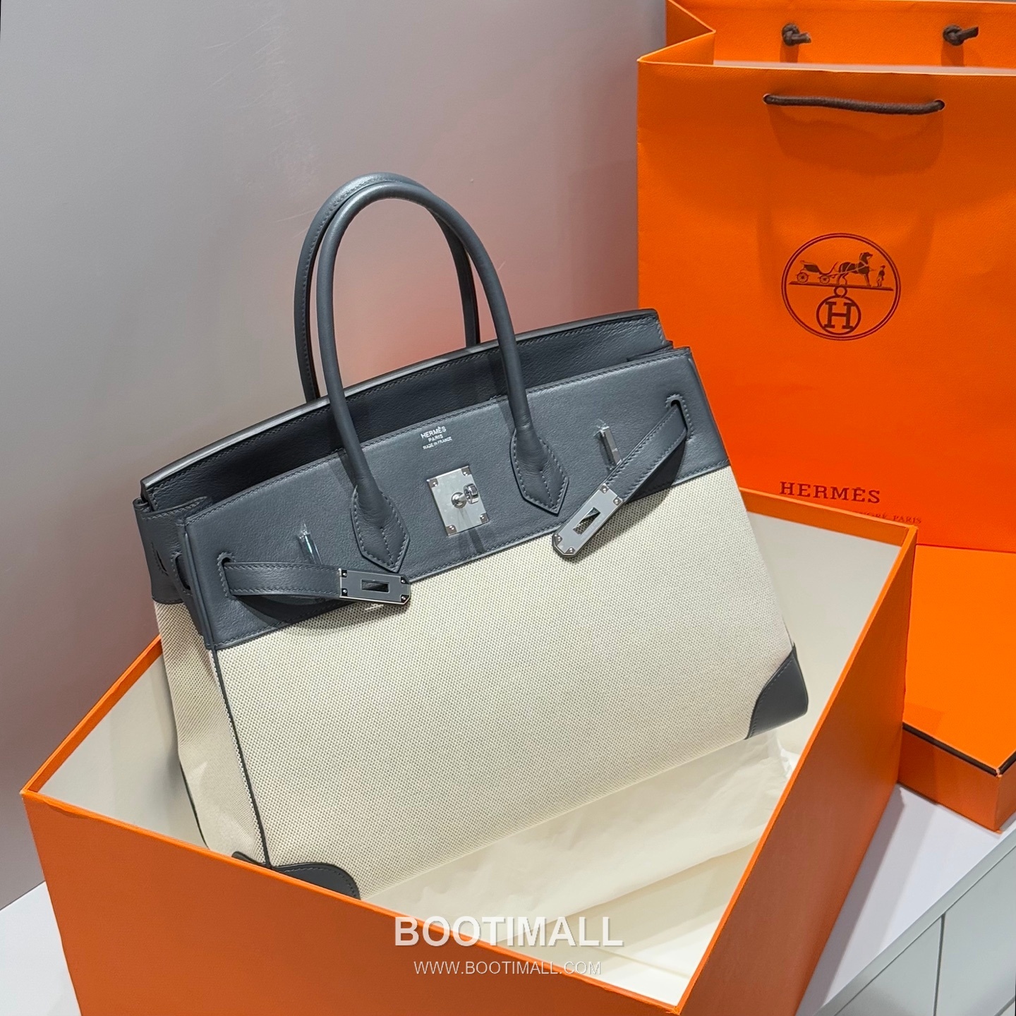 Hermes Birkin 35 Swift Leather Canvas Tote Bag with Flap Lock Detail 에르메스 버킨 35 스위프트 레더 캔버스 토트백 플랩락 12110013 35cm 7