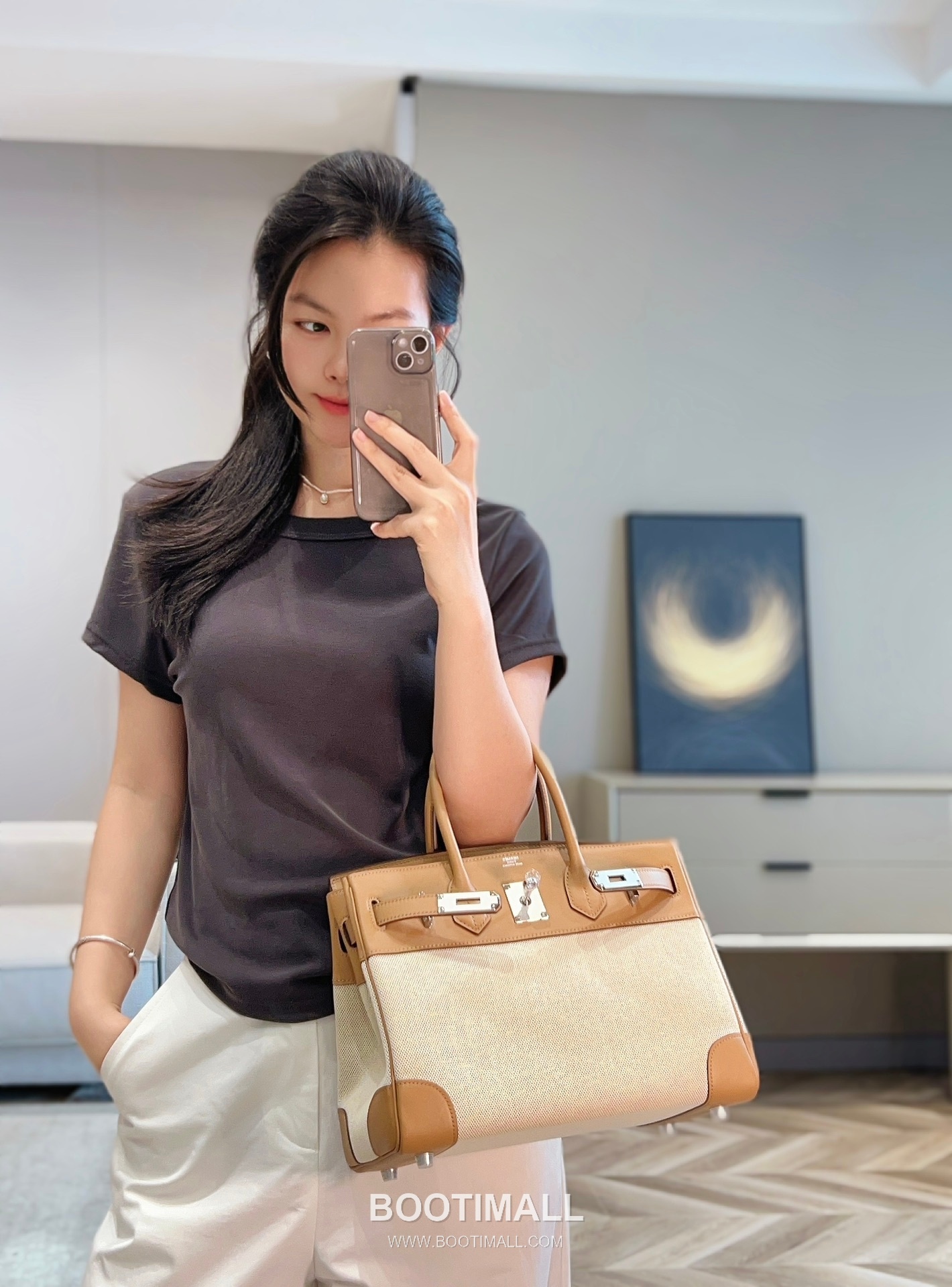 Hermes Birkin 30 Swift Leather Canvas Tote Bag with Flap Lock Detail 에르메스 버킨 30 스위프트 레더 캔버스 토트백 플랩락 12105018 30cm 1