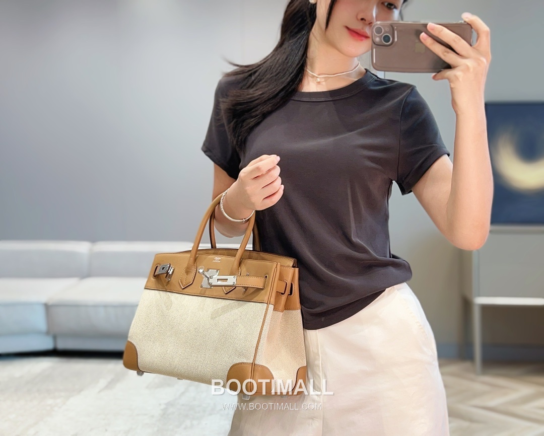 Hermes Birkin 30 Swift Leather Canvas Tote Bag with Flap Lock Detail 에르메스 버킨 30 스위프트 레더 캔버스 토트백 플랩락 12105018 30cm 2