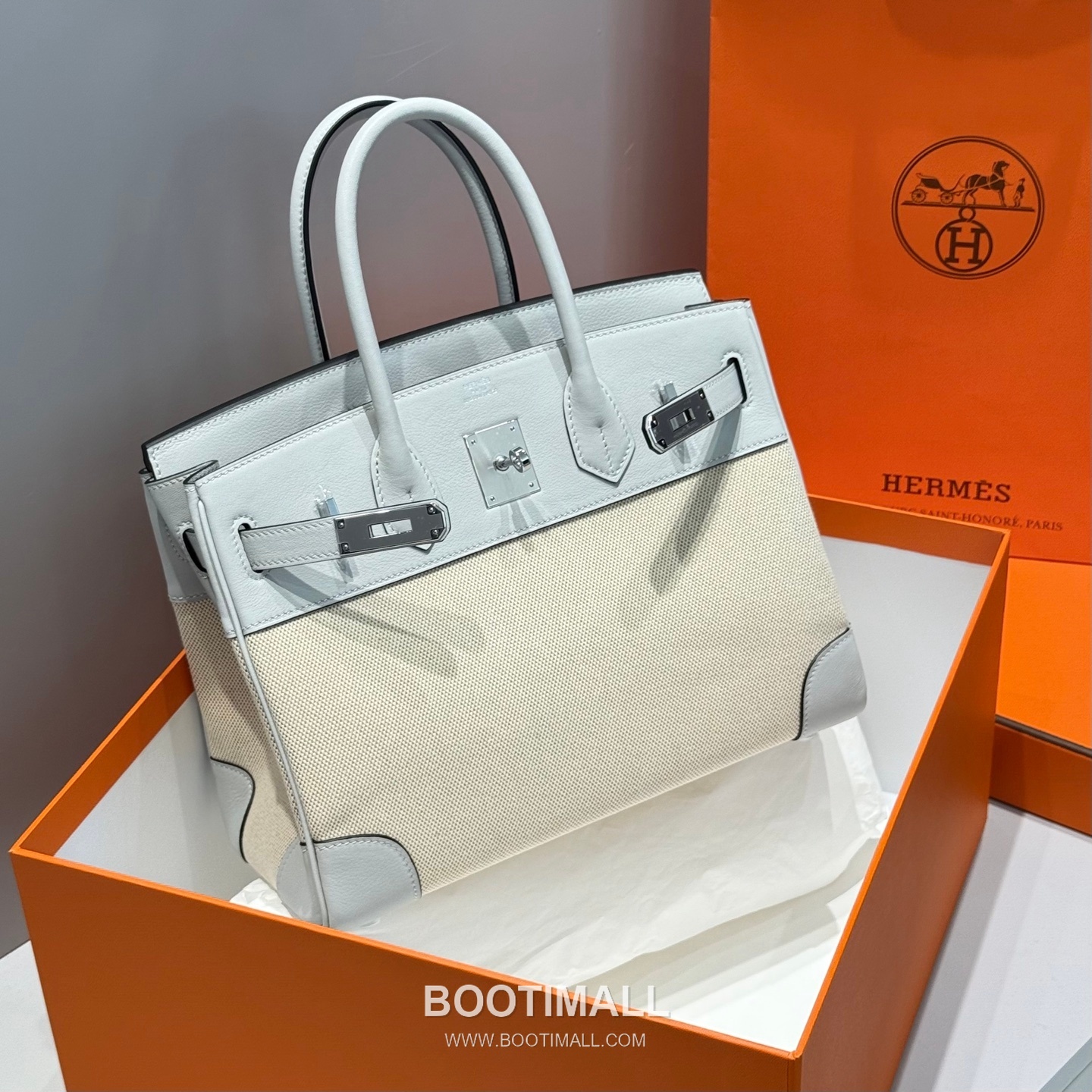 Hermes Birkin 30 Swift Leather Canvas Tote Bag with Flap Lock Detail 에르메스 버킨 30 스위프트 레더 캔버스 토트백 플랩락 12105018 30cm 4