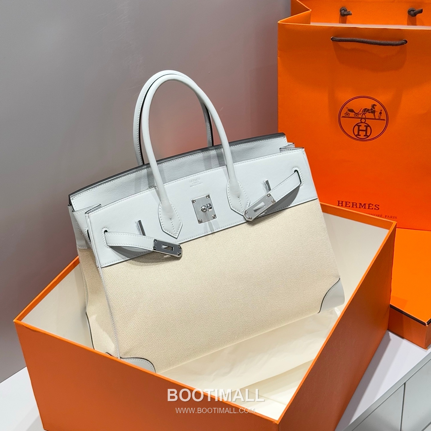 Hermes Birkin 35 Swift Leather Canvas Tote Bag with Flap Lock Detail 에르메스 버킨 35 스위프트 레더 캔버스 토트백 플랩락 12110013 35cm 7