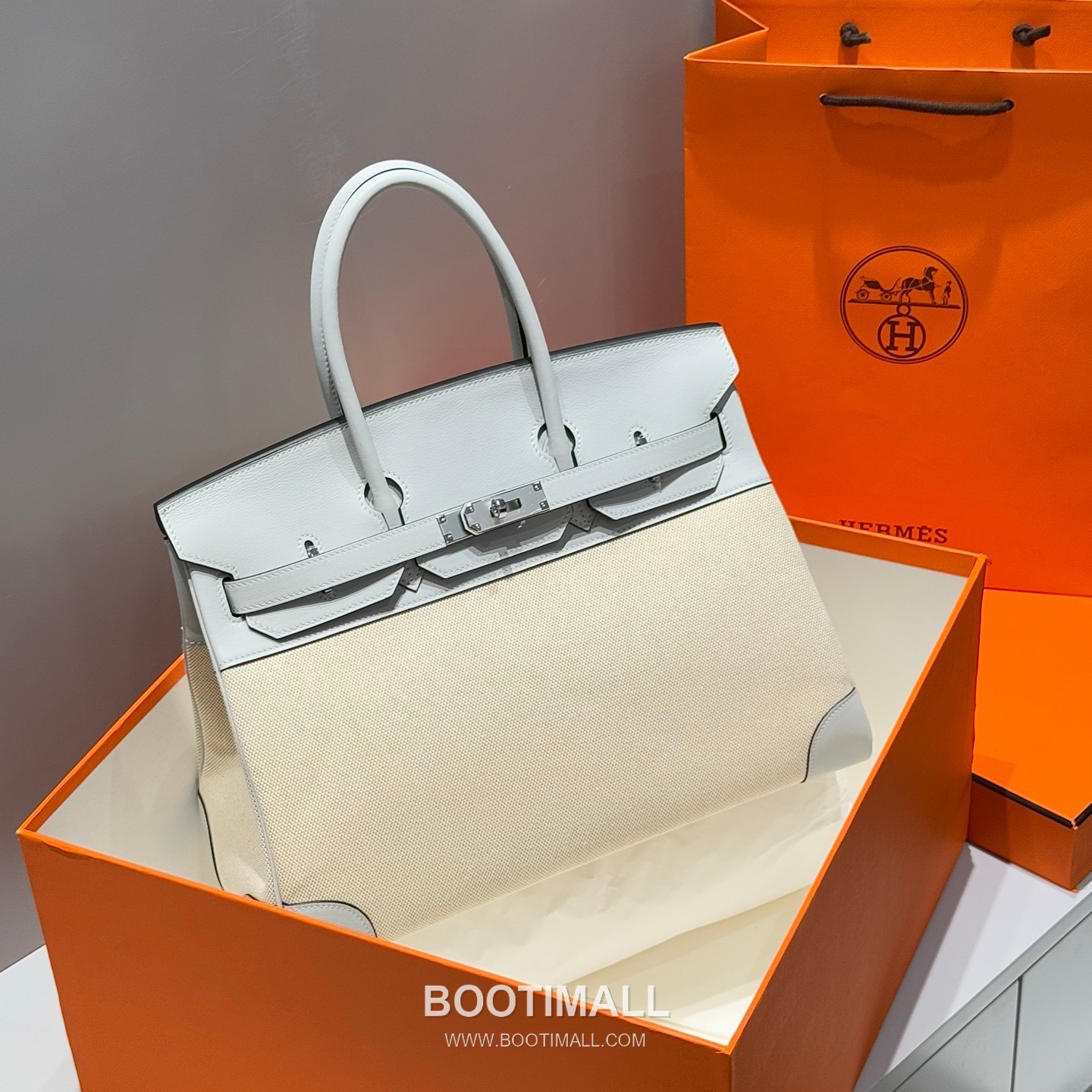 Hermes Birkin 35 Swift Leather Canvas Tote Bag with Flap Lock Detail 에르메스 버킨 35 스위프트 레더 캔버스 토트백 플랩락 12110013 35cm 15