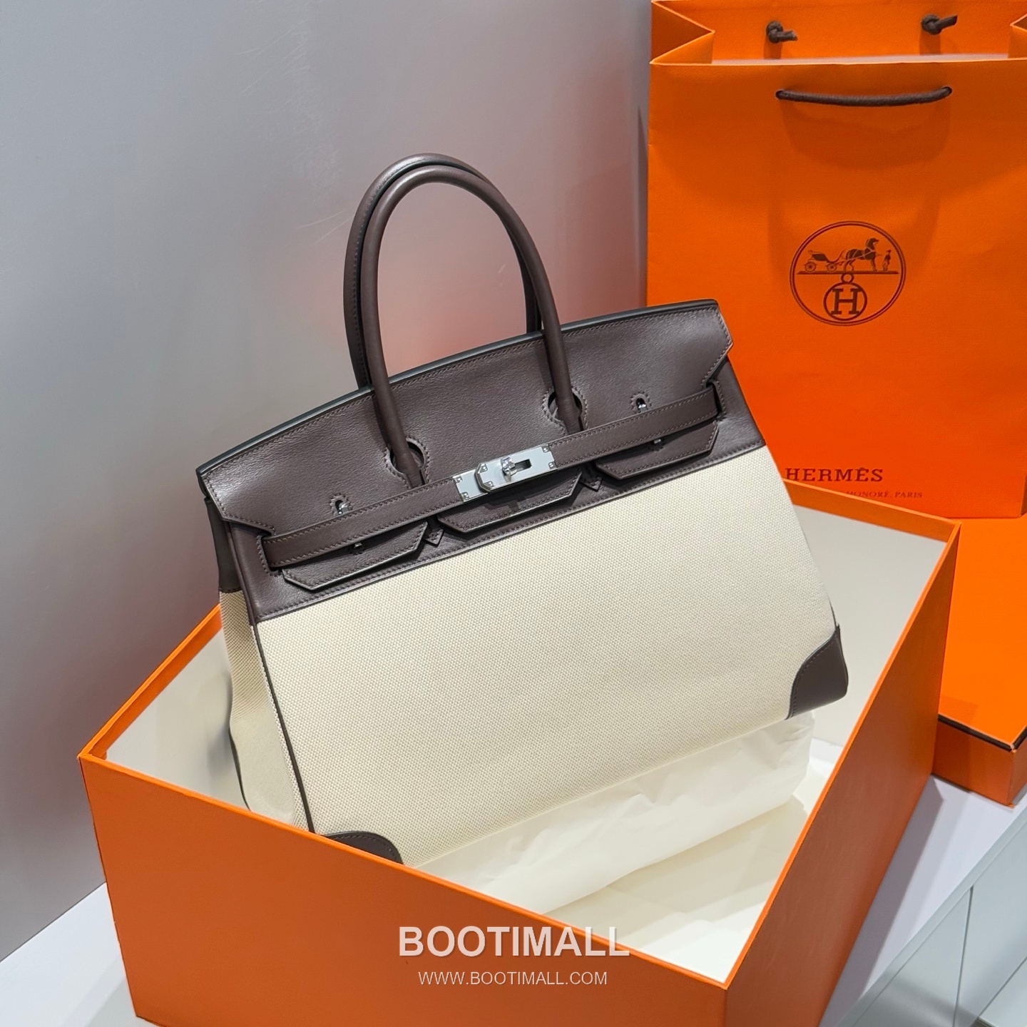 Hermes Birkin 35 Swift Leather Canvas Tote Bag with Flap Lock Detail 에르메스 버킨 35 스위프트 레더 캔버스 토트백 플랩락 12110013 35cm 7