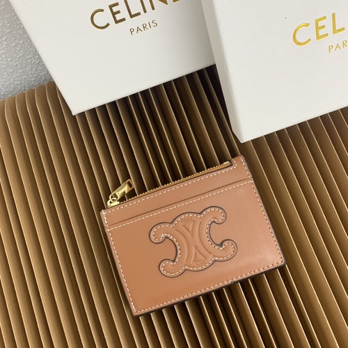 Celine Triomphe Glossy Calfskin Zipped Card Holder 셀린느 트리옹프 글로시 카프스킨 지퍼 카드홀더 10588 11cm