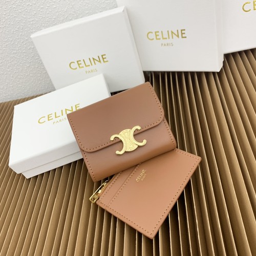 Celine Triomphe Glossy Calfskin Small Wallet with Coin Pouch 셀린느 트리옹프 글로시 카프스킨 스몰 지갑 16332 9.5cm