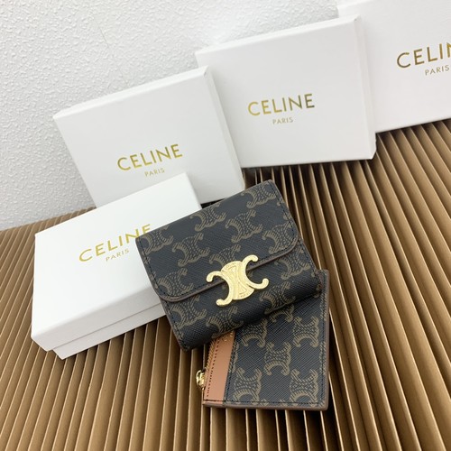Celine Triomphe Canvas Small Wallet with Coin Pouch 셀린느 트리옹프 캔버스 스몰 지갑 16331 9.5cm