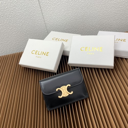 Celine Triomphe Coated Canvas Lambskin Trim Card Holder 셀린느 트리옹프 코팅 캔버스 램스킨 트림 카드홀더 10582 10.5cm