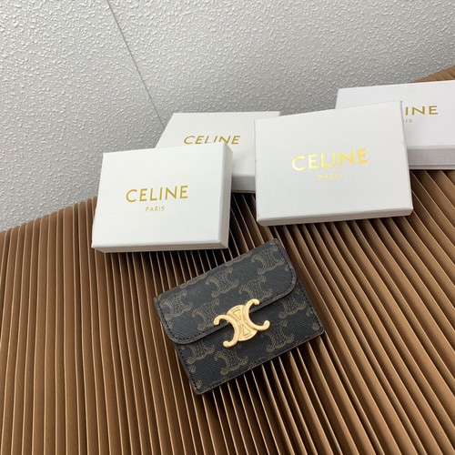 Celine Triomphe Printed Coated Canvas Lambskin Trim Card Holder 셀린느 트리옹프 프린티드 코팅 캔버스 램스킨 트림 카드홀더 10582 10.5cm