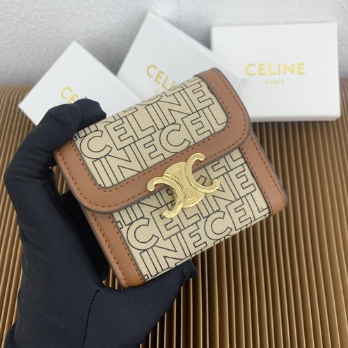 Celine Triomphe Textile Printed Calfskin Trim Small Wallet 셀린느 트리옹프 텍스타일 프린트 카프스킨 트림 스몰 지갑 10782 10.5cm